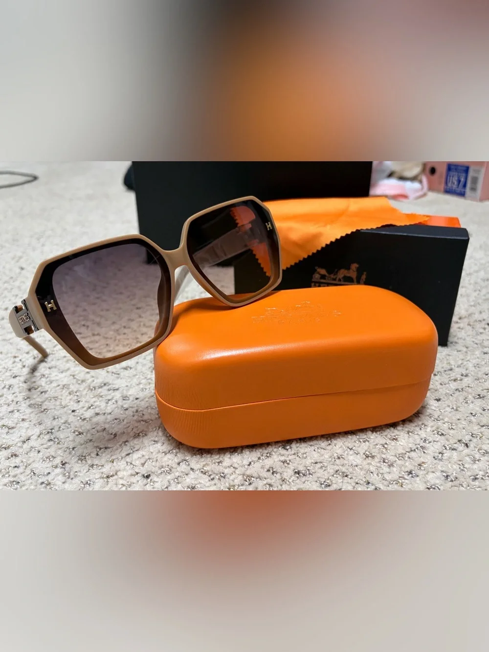 Beige Frame Sunglasses with Brown Gradient Lenses, new with box and everything